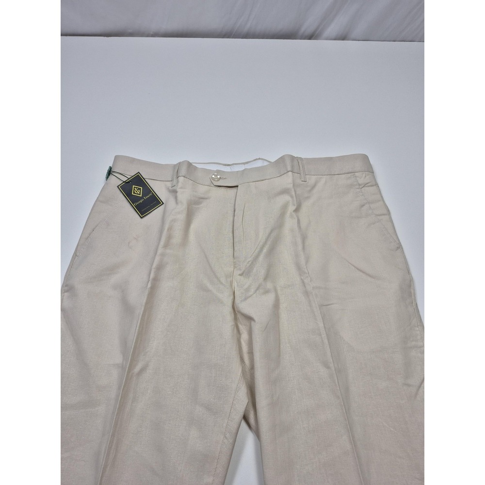 Giorgio Inserti Dress Pants Mens 42x34 Beige Oatmeal Linen Pleated Straight NWT - Picture 2 of 14